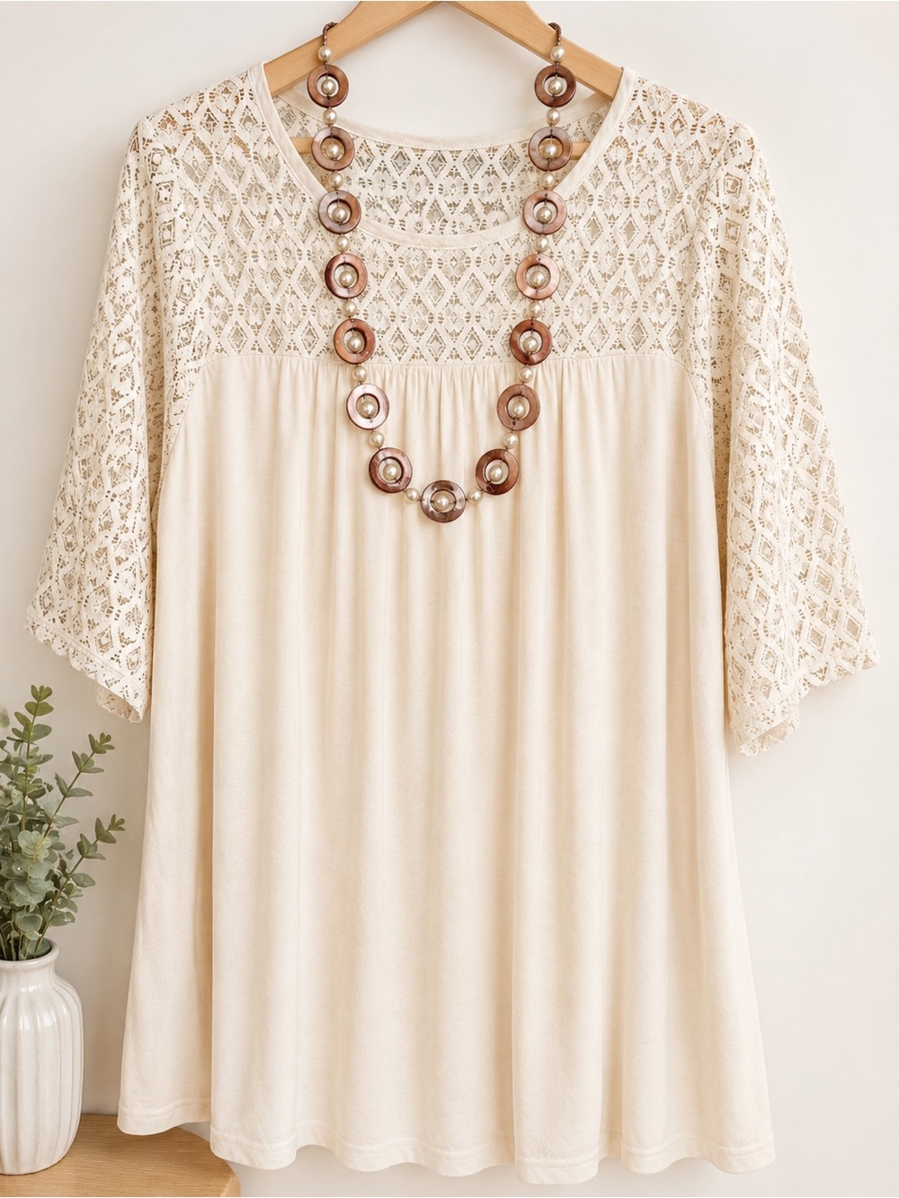Torrid Super Soft Lace Yoke Tunic Top Plus Size 0 Ivory Boho Babydoll Blouse
